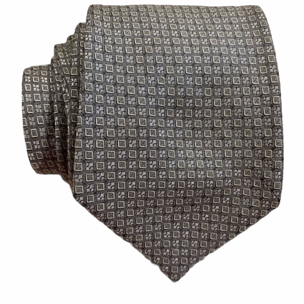 Brooks Brothers Silk Tie Silver/White Geometric